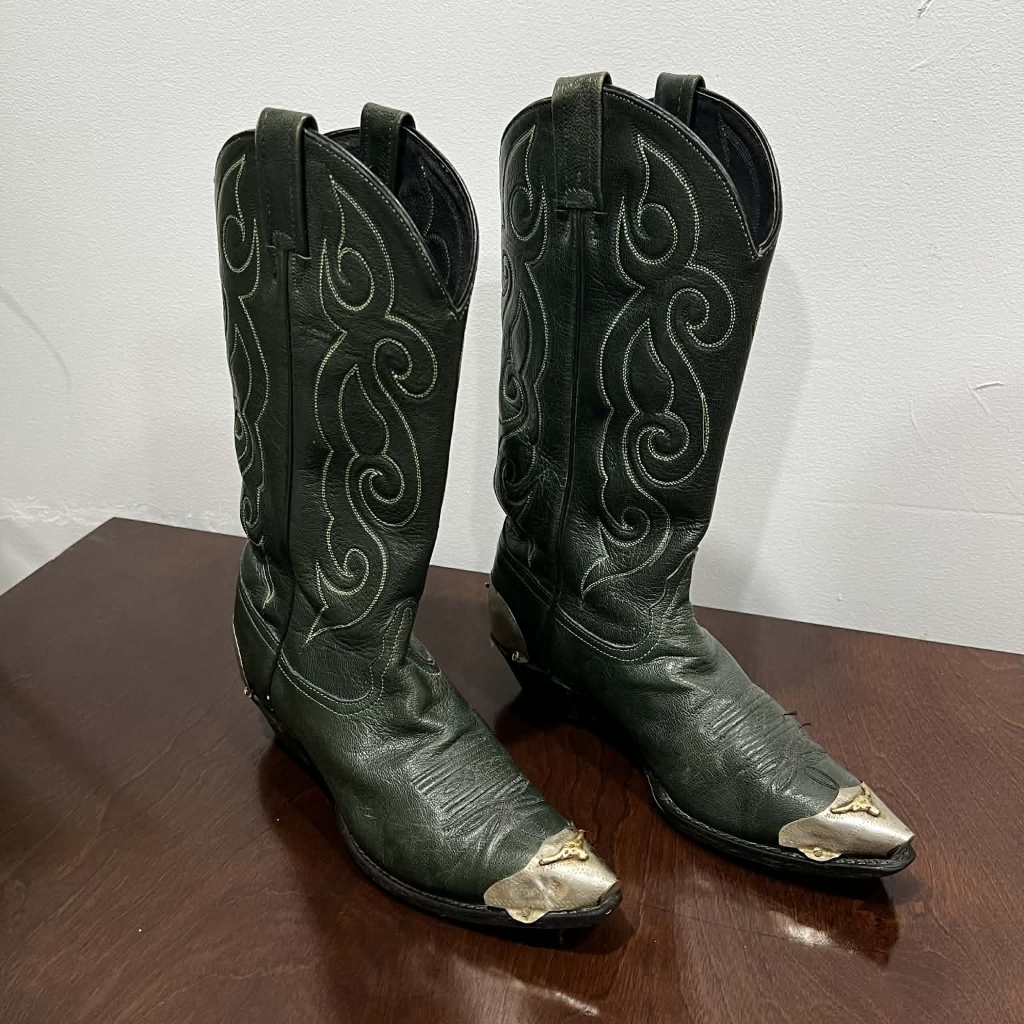 Tony Lama Forest Green Ankle Boots With Gold Accents